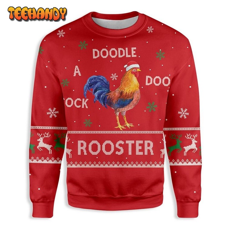 Rooster Christmas Ugly Christmas Sweater, All Over Print Sweatshirt