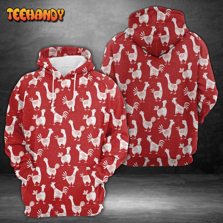 Roosters On The Red 3D Printed Hoodie Zipper Hoodie