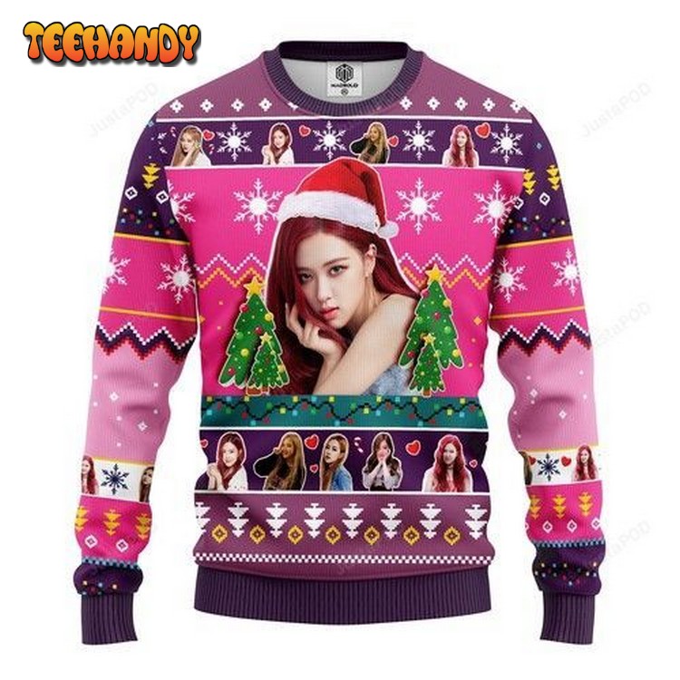 Rose Black Pink Ugly Christmas Sweater, All Over Print Sweatshirt