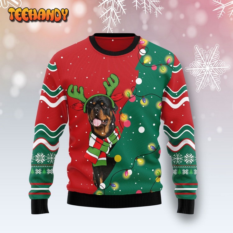 Rottweiler Christmas Tree Ugly Christmas Sweater