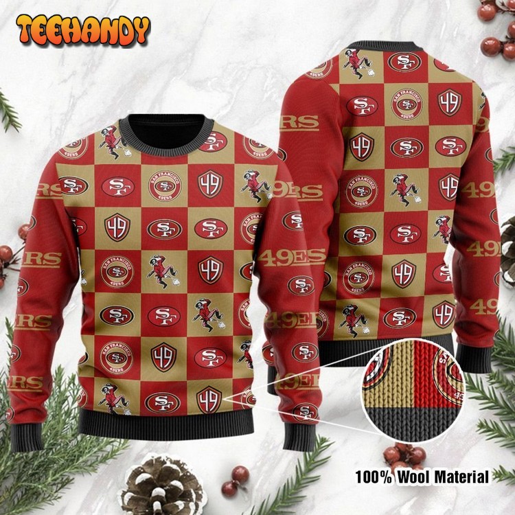 San Francisco 49ers Logo Checkered Flannel Design Ugly Sweater