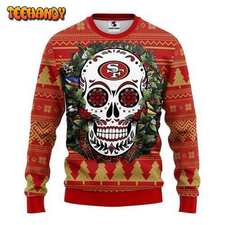 San Francisco 49ers Skull Flower Ugly Christmas Sweater