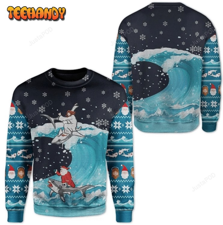 Santa And Jesus Ugly Christmas Sweater, All Over Print Sweatshirt