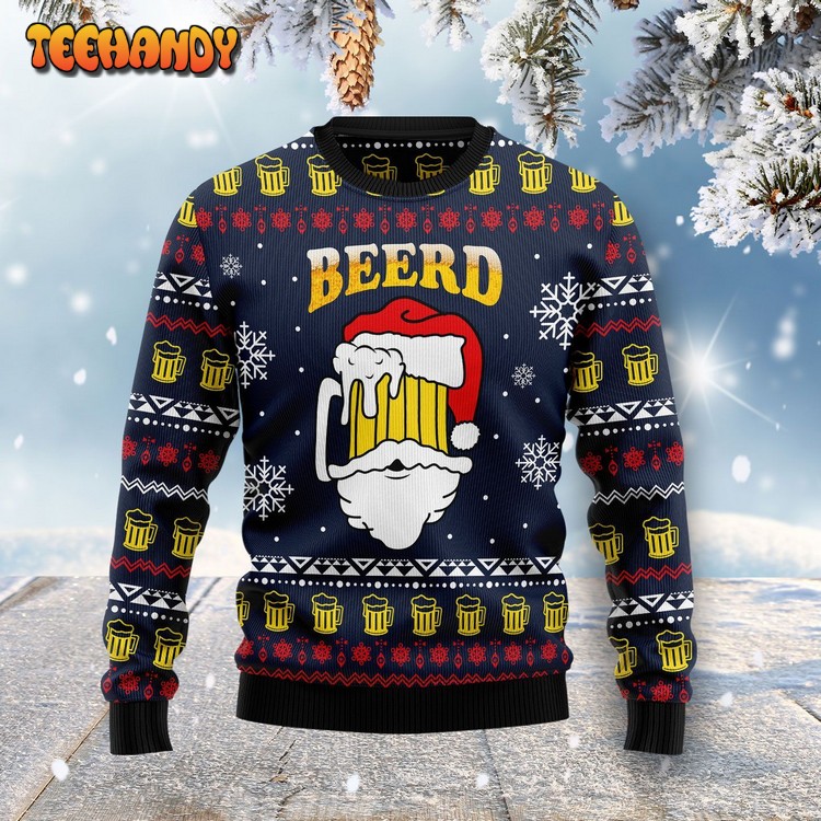 Santa Beerd Ugly Christmas Sweater, All Over Print Sweatshirt