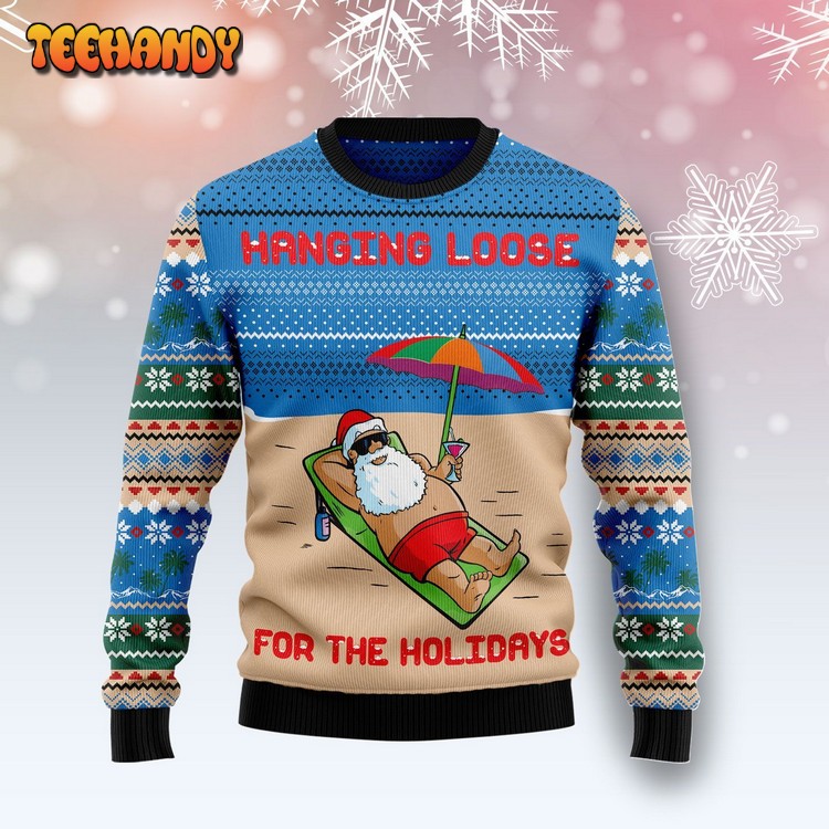 Santa Claus Hanging Loose For The Holidays Ugly Christmas Sweater