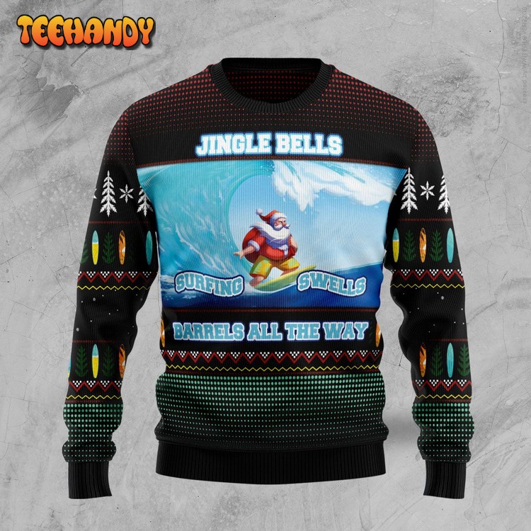 Santa Claus Surfing Ugly Christmas Sweater, All Over Print Sweatshirt