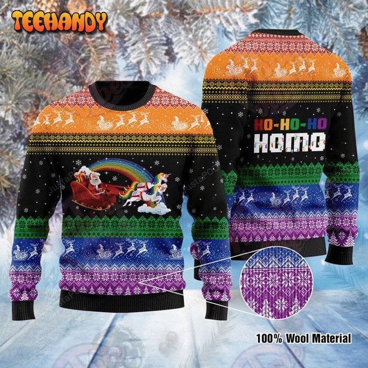 Santa Clause And Unicorns Ho-Ho-Ho Homo Ugly Christmas Sweater