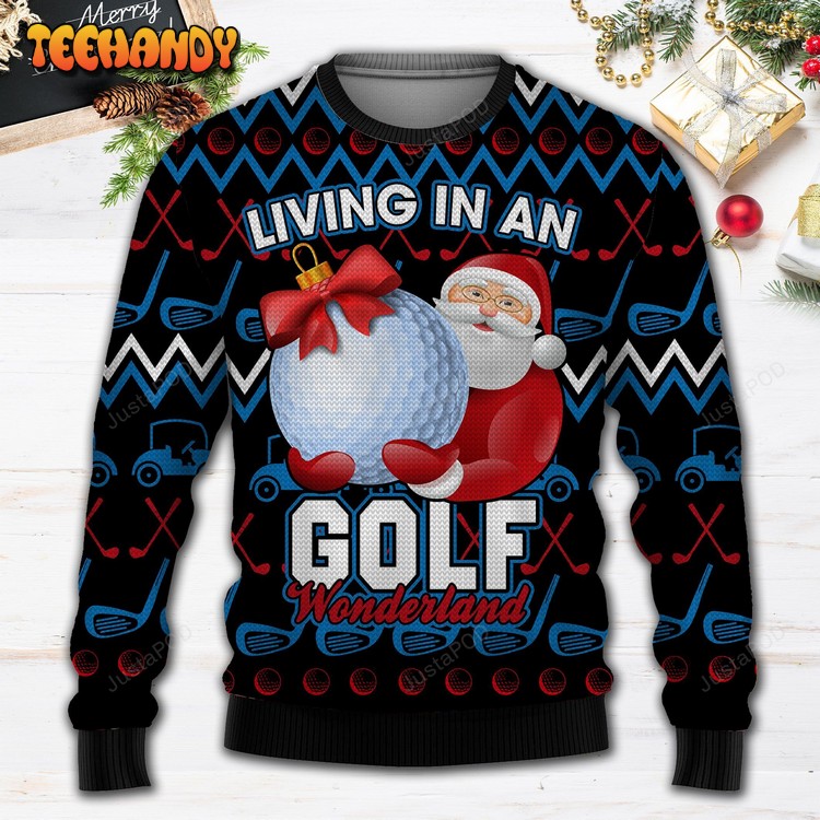 Santa Clause Golf Wonderland All Over Print Ugly Christmas Sweater