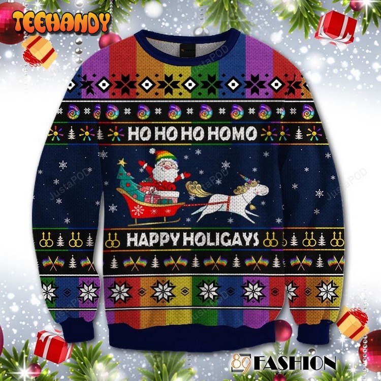 Santa Clause Ho Ho Ho Homo Happy Holigays Ugly Sweater