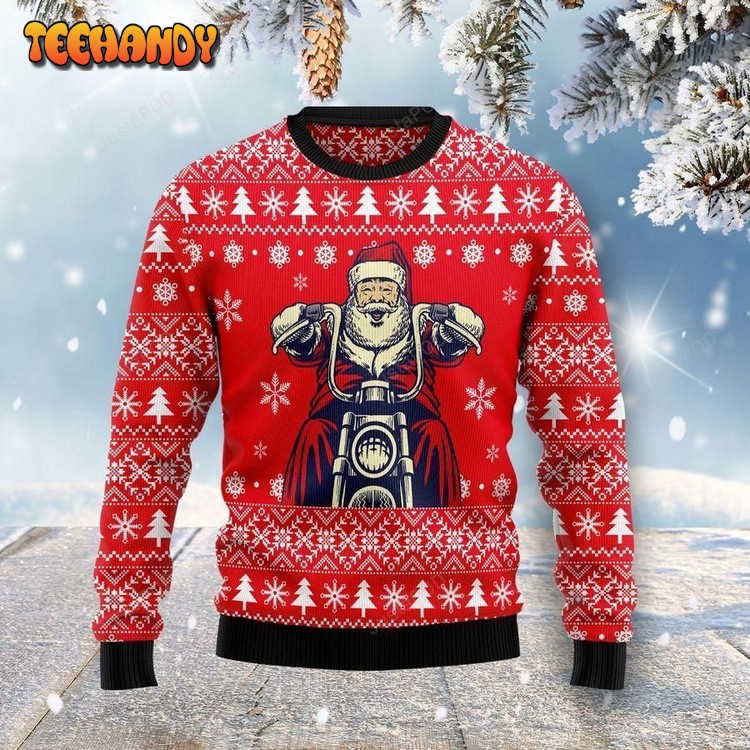 Santa Clause Ride A Motorcycle Ugly Christmas Sweater