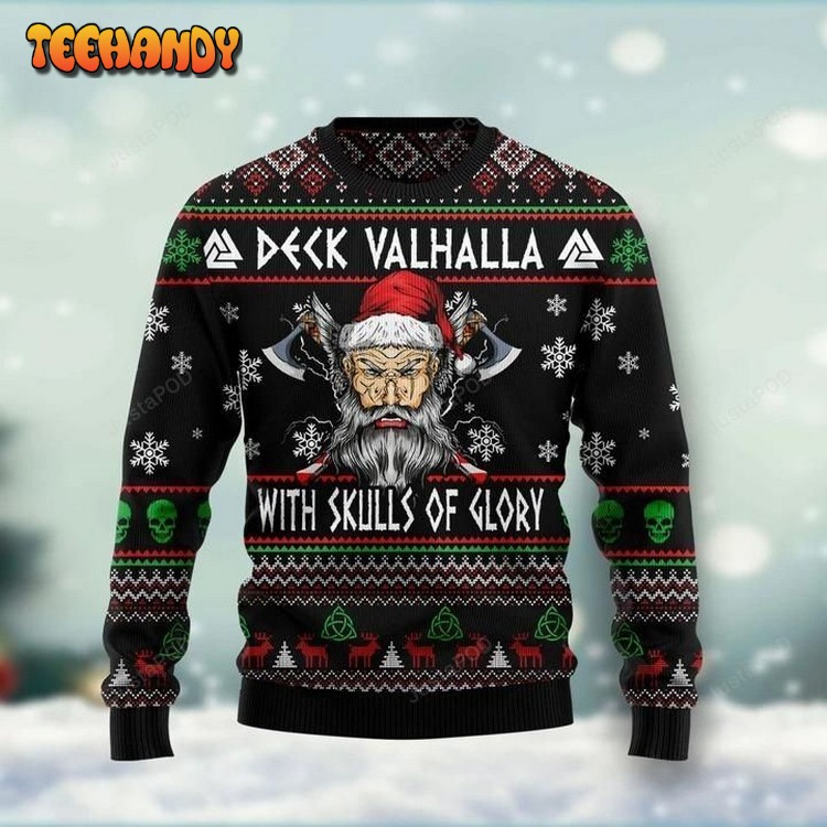 Santa Clause Viking Deck Valhalla With Skulls Of Glory Ugly Sweater