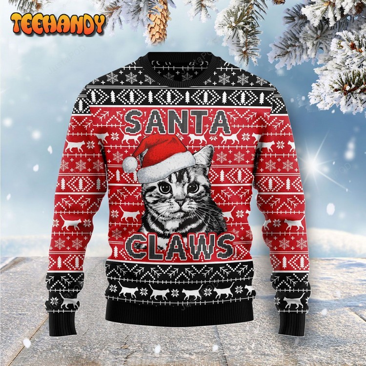 Santa Claws Cat Ugly Christmas Sweater, Ugly Sweater