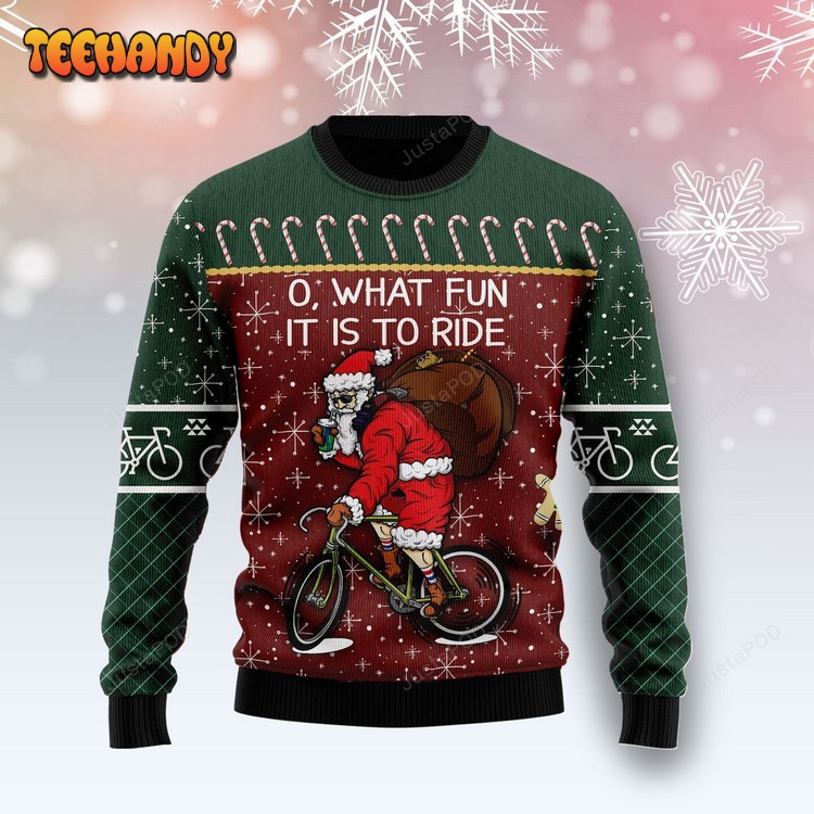 Santa Cycling What Fun It Is To Ride Ugly Christmas Sweater