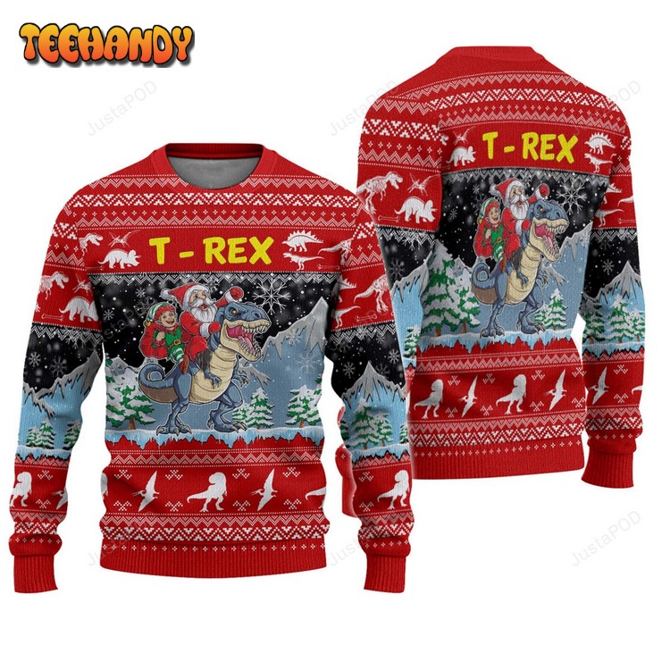 Santa Riding T-Rex Ugly Christmas Sweater, All Over Print Sweatshirt