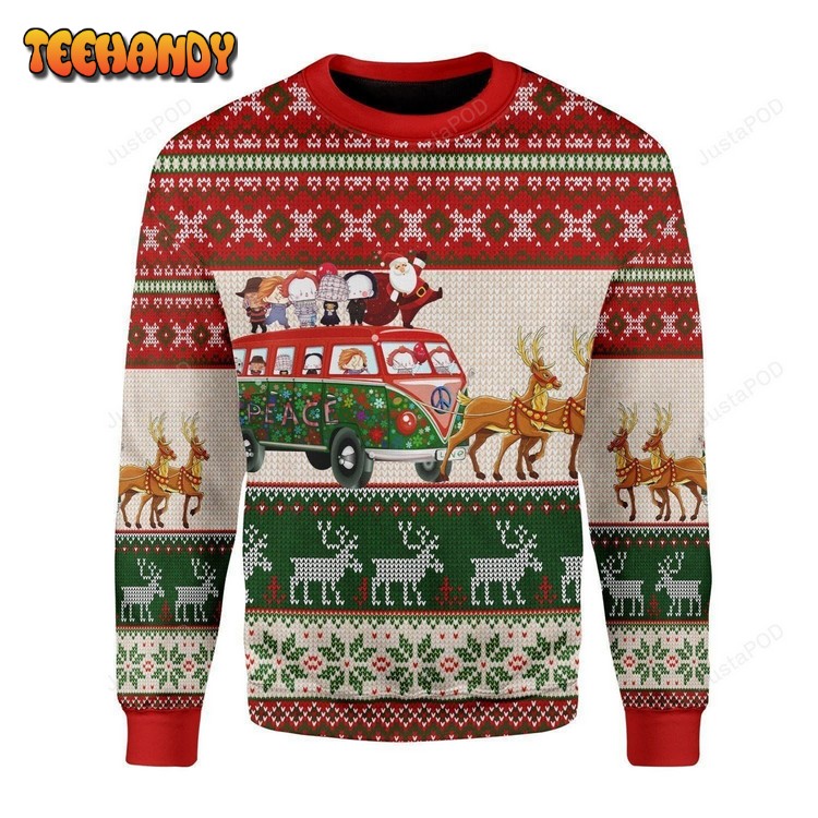 Santa With Horror Characters Ugly Christmas Sweater