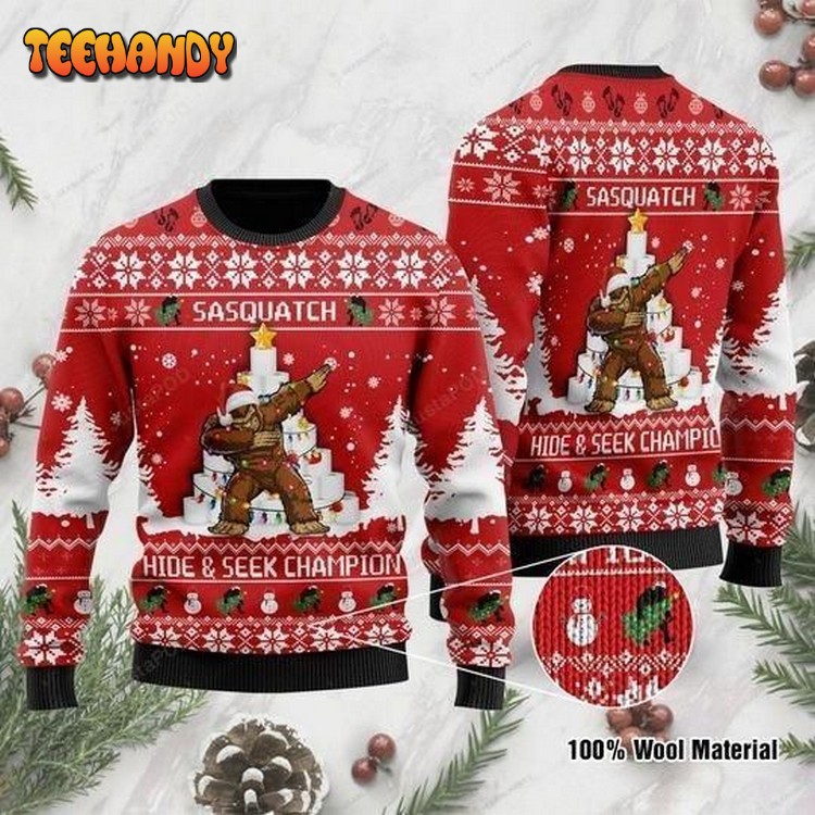 Sasquatch Hide & Seek Champion Dabbing Ugly Christmas Sweater