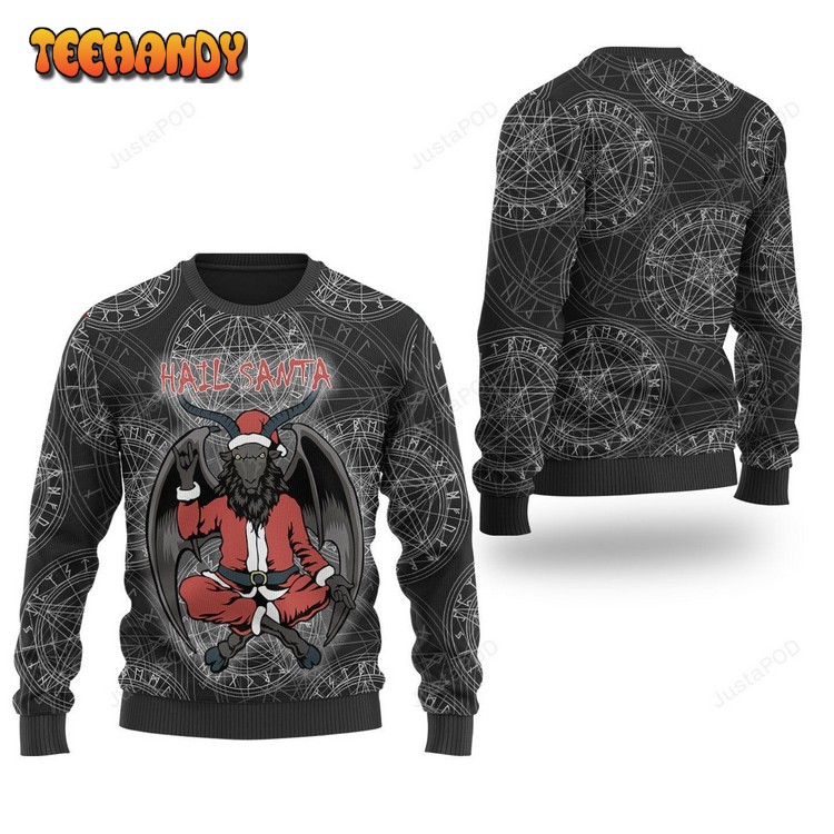 Satanic Pentagram Hail Santa Ugly Christmas Sweater