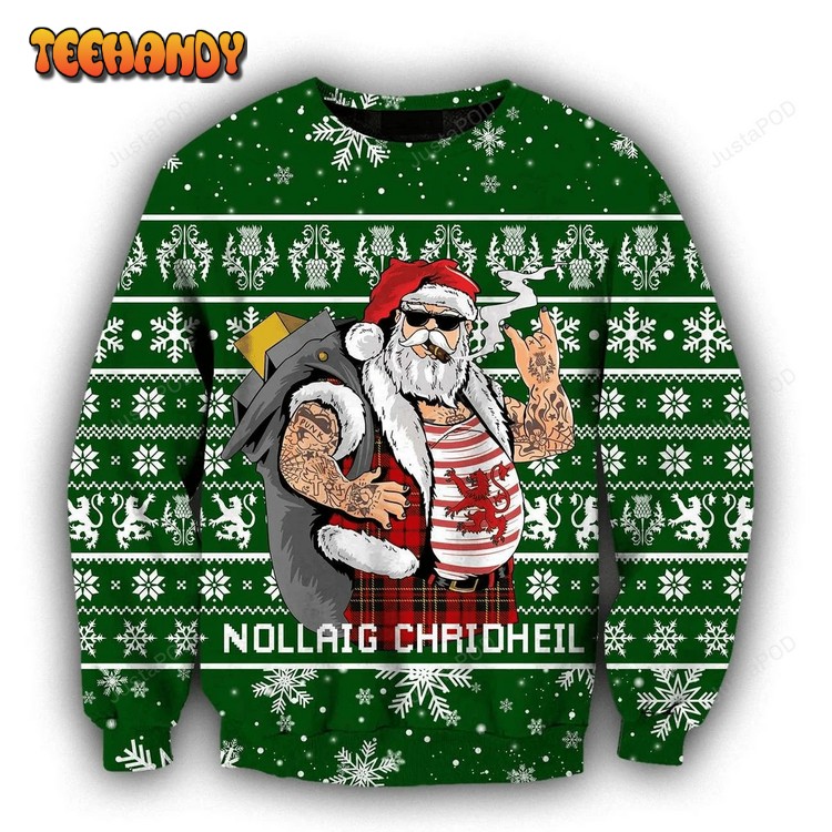 Scottish Gangster Santa Green Ugly Christmas Sweater