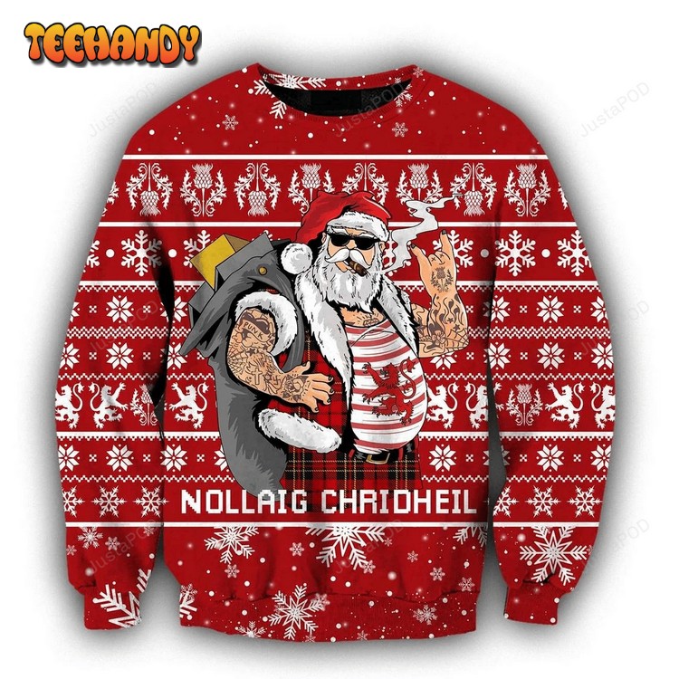 Scottish Gangster Santa Red Ugly Christmas Sweater