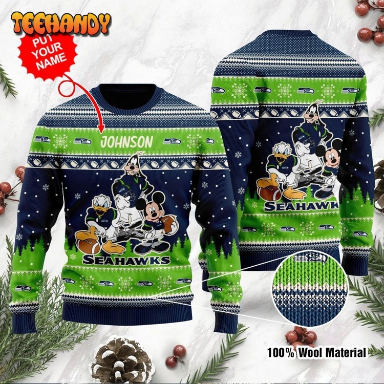 Seattle Seahawks Disney Donald Duck Mickey Mouse Goofy Ugly Sweater