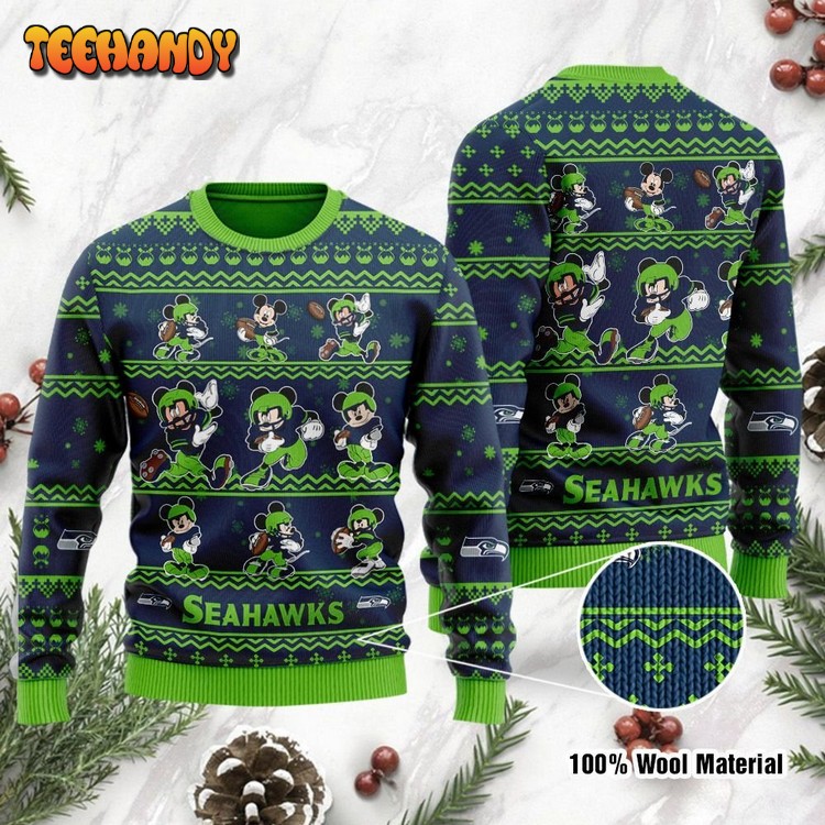 Seattle Seahawks Mickey Mouse Holiday Party Ugly Christmas Sweater