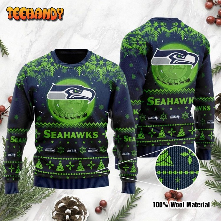 Seattle Seahawks Santa Claus In The Moon Ugly Christmas Sweater