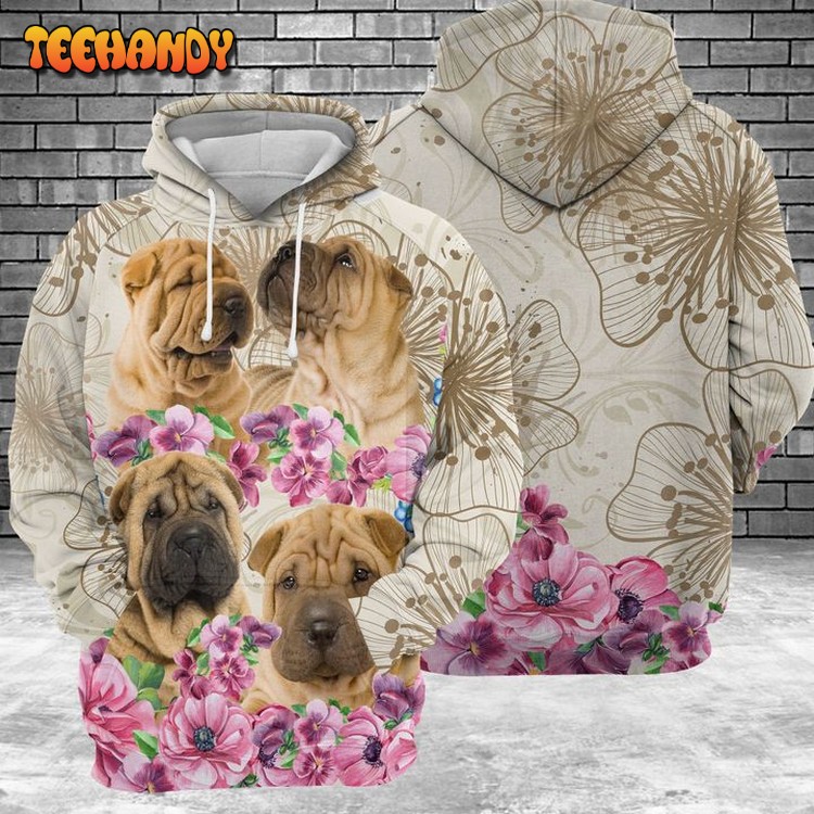 Shar Pei Flower 3D Printed Hoodie Zipper Hoodie