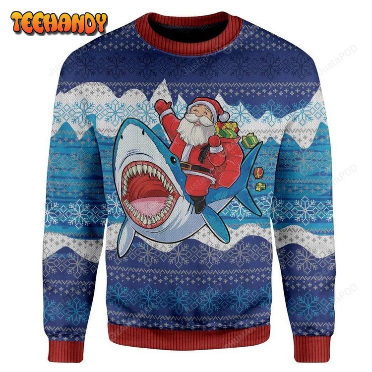 Shark And Santa Ugly Christmas Sweater, All Over Print Sweatshirt