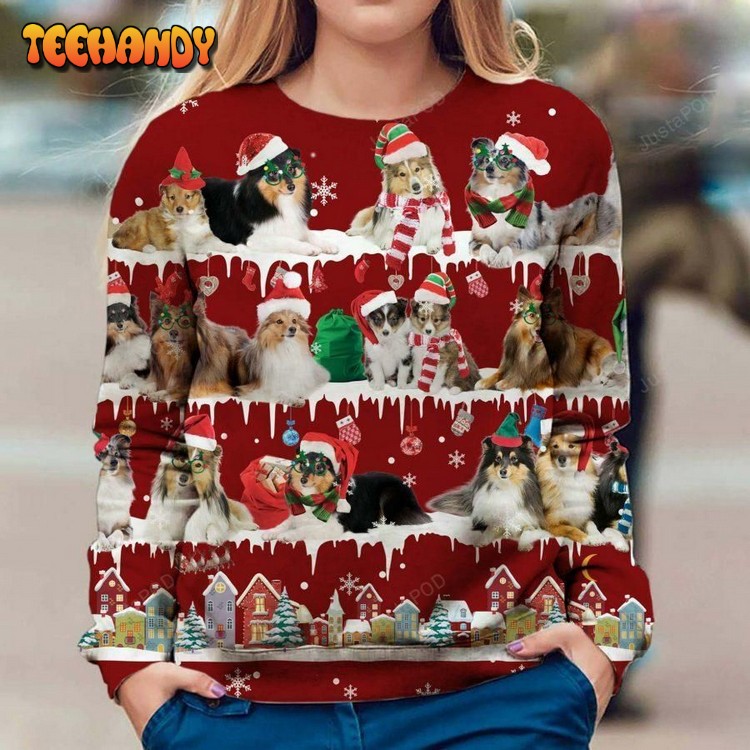 Shetland Sheepdog Ugly Christmas Sweater, All Over Print Sweatshirt