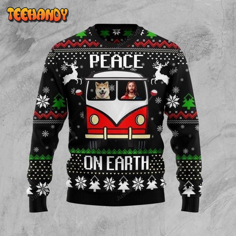 Shiba Inu Peace Ugly Christmas Sweater, All Over Print Sweatshirt