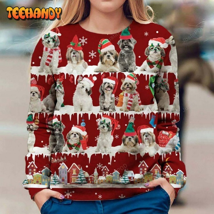 Shih Tzu Snow Christmas Ugly Christmas Sweater, All Over Print Sweatshirt