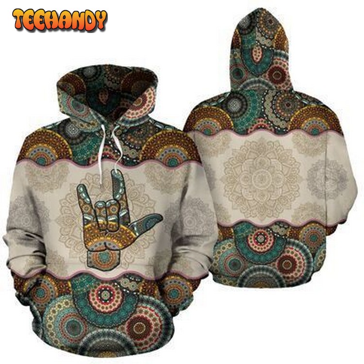 Sign Language Vintage Mandala Full Hoodie Sky 3D Hoodie