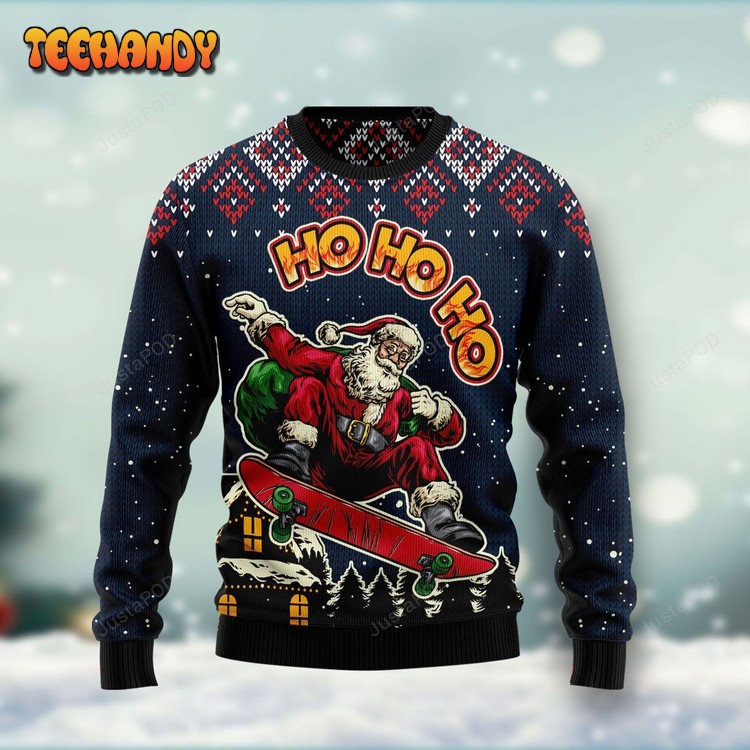 Skater Santa Claus Ho Ho Ho Ugly Christmas Sweater