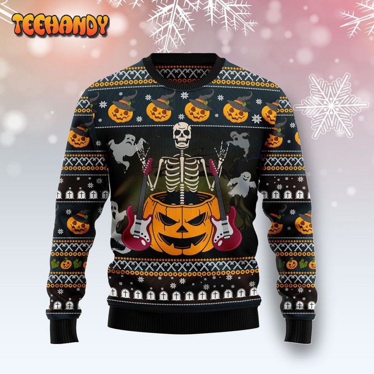 Skeleton Guitar Ugly Christmas Sweater, All Over Print Sweatshirt