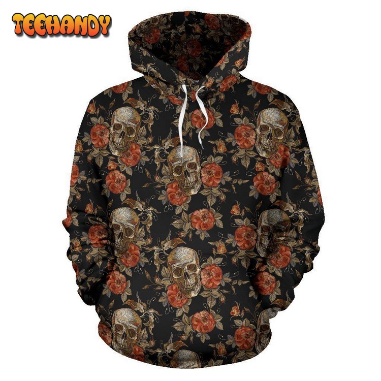 Skeleton Sugar Skull Girly Floral Rose Pattern 3D Hoodie