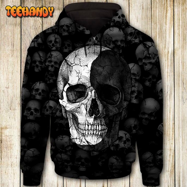 Skull Black And White 3D Printed Hoodie Zipper Hoodie