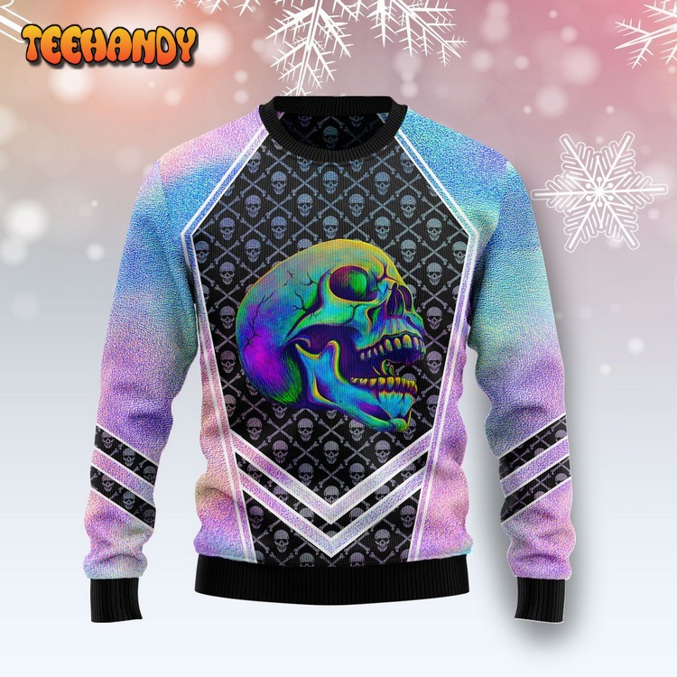 Skull Hologram Ugly Christmas Sweater, All Over Print Sweatshirt