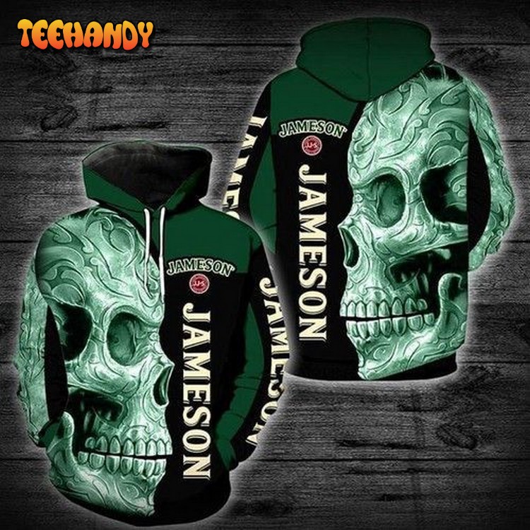 Skull Jameson Irish Whiskey Zip 3D Hoodie