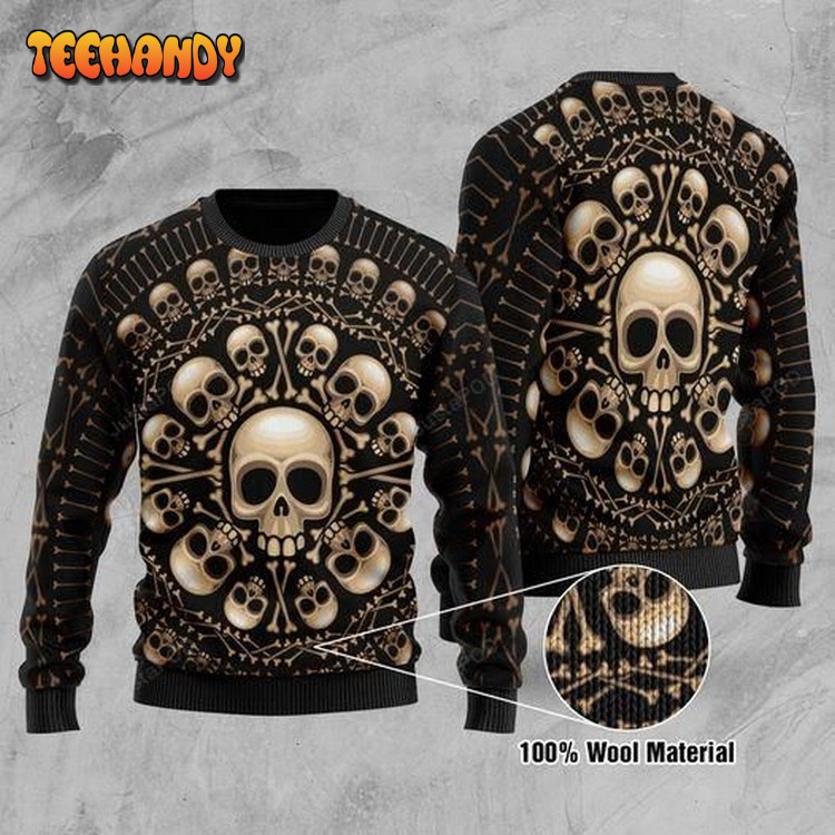 Skull Pattern Ugly Christmas Sweater, All Over Print Sweatshirt