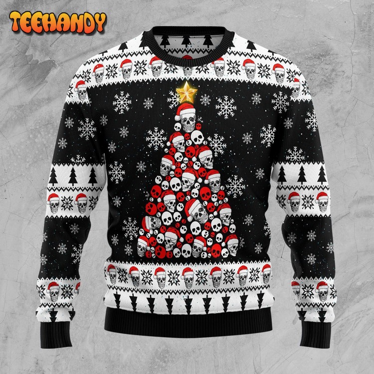 Skull Pine Tree Ugly Christmas Sweater, All Over Print Sweatshirt