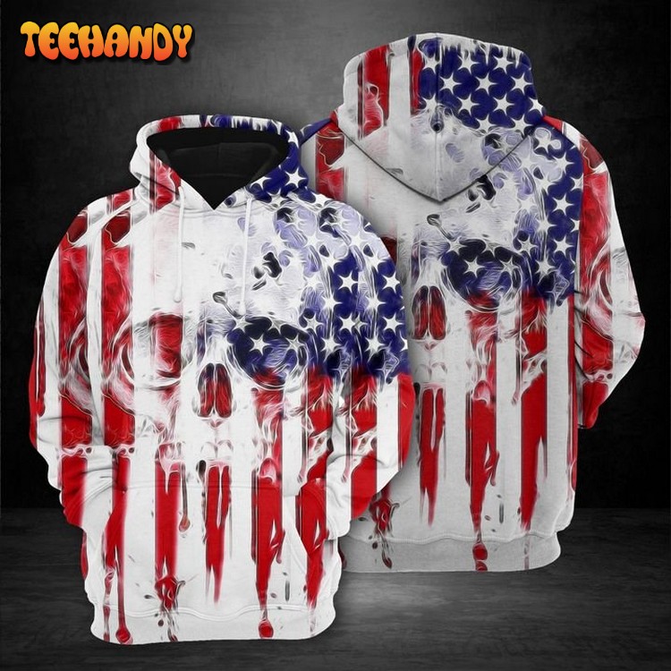 Skull Usa Flag Pattern 3D Printed Hoodie Zipper Hoodie