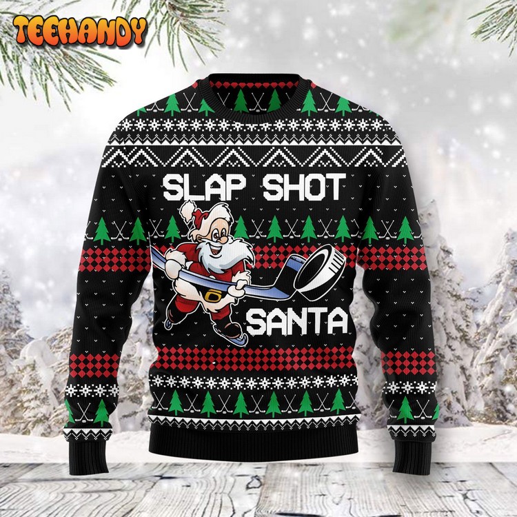 Slap Shot Santa Ugly Christmas Sweater, All Over Print Sweatshirt