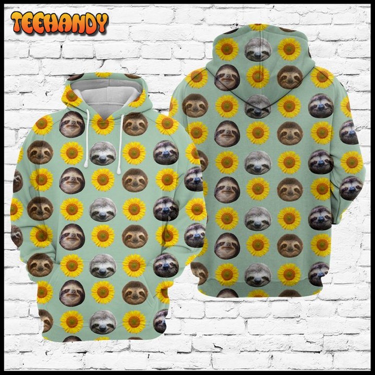 Sloth And Sunflowers 3D Printed Hoodie Zipper Hoodie