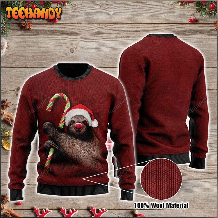 Sloth Candy Cane Ugly Christmas Sweater, All Over Print Sweatshirt