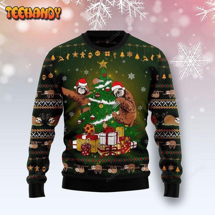 Sloth Christmas Tree Ugly Christmas Sweater