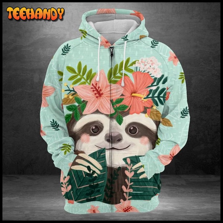 Sloth Flower 3D Printed Hoodie Zipper Hoodie