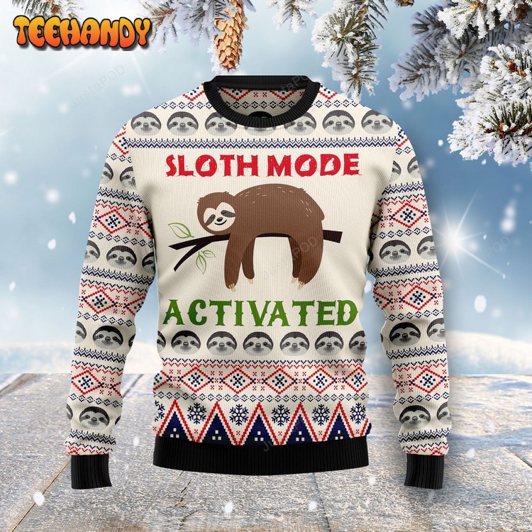 Sloth Mode Activated Ugly Christmas Sweater, Ugly Sweater