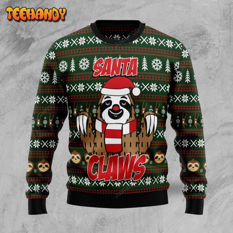 Sloth Santa Claws Ugly Christmas Sweater, Ugly Sweater