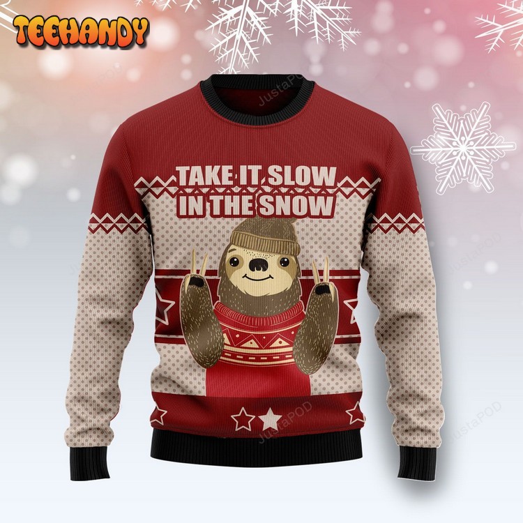 Sloth Take It Slow In The Snow Ugly Christmas Sweater