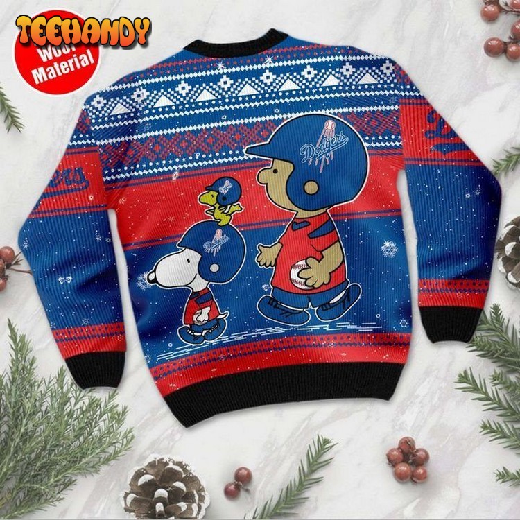 Snoopy And Charlie Brown Los Angeles Dodgers Ugly Christmas Sweater